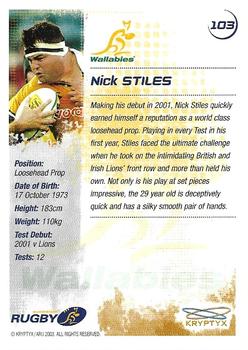 2003 Kryptyx The Defenders Australian Rugby Union #103 Nick Stiles Back